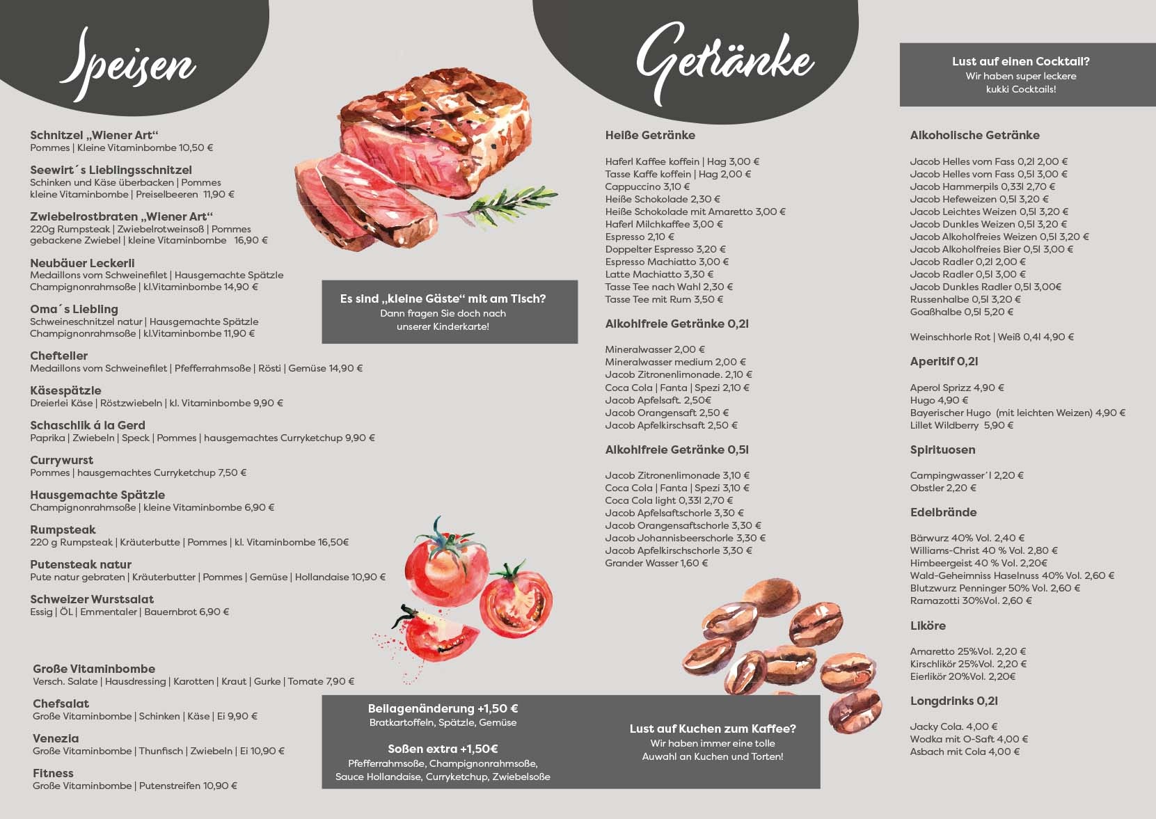 Unsere Speise- und Getränkekarte